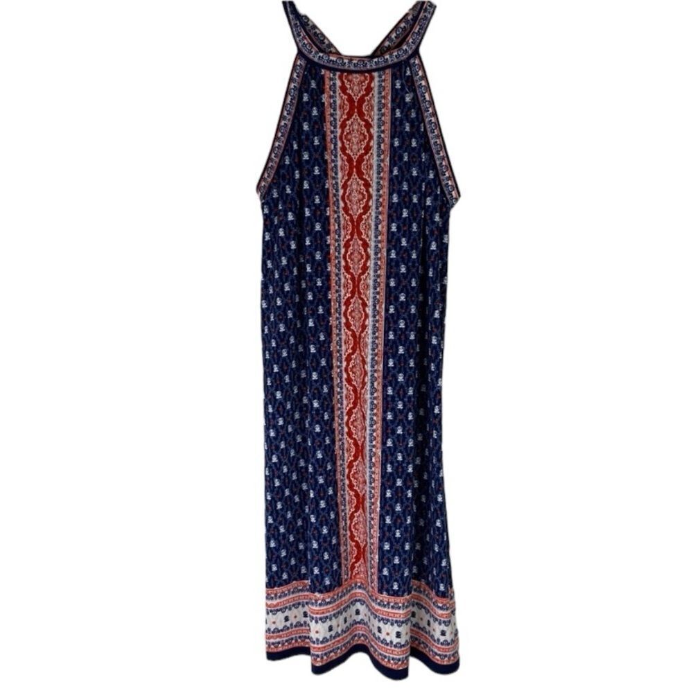 Max Studio Dress Women’s Halter Racerback Shift Sleeveless Red White Blue Small